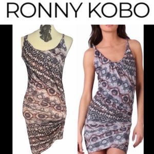 Torn By Ronny Kobo Steffe Medium Bodycon MIDI Dress Bohemian Tribal Print